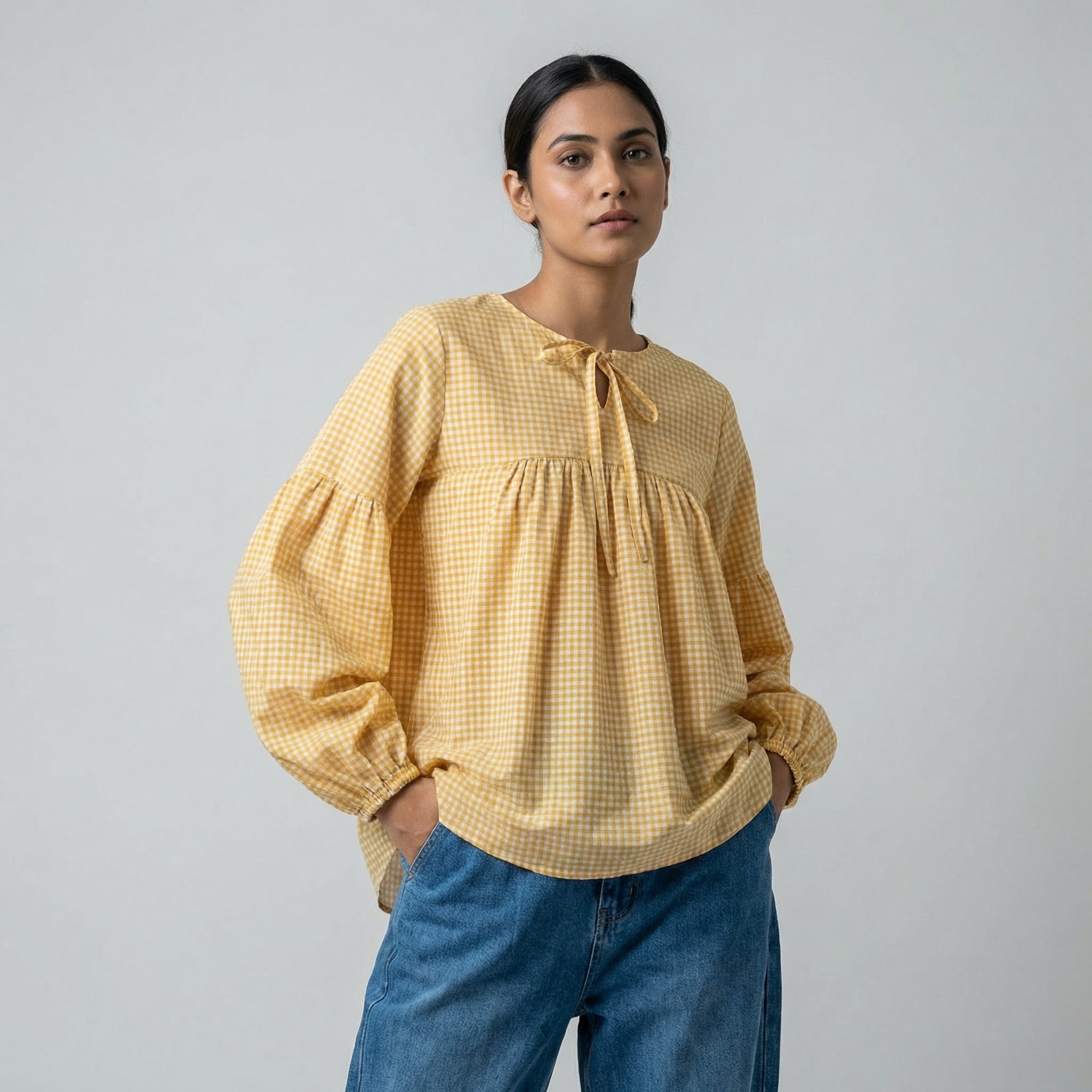 Mustard Bloom Floral Cotton Tunic - Yellow - Yesil Studio