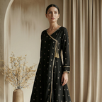 Black & Gold Motif Angrakha with Plazo 2-Piece Set (33% OFF)