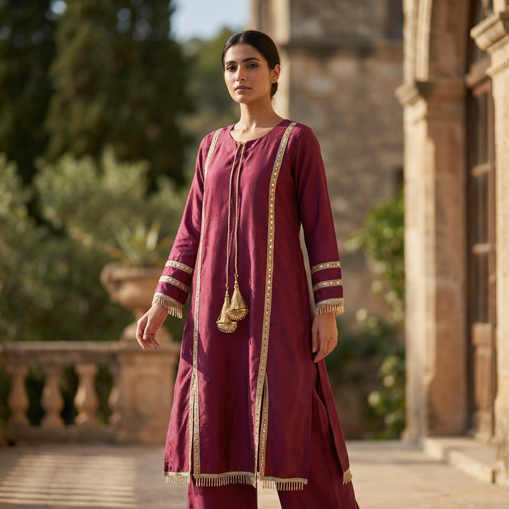 Pink Silk Embellished Suit With Customise Bottoms (33% OFF)