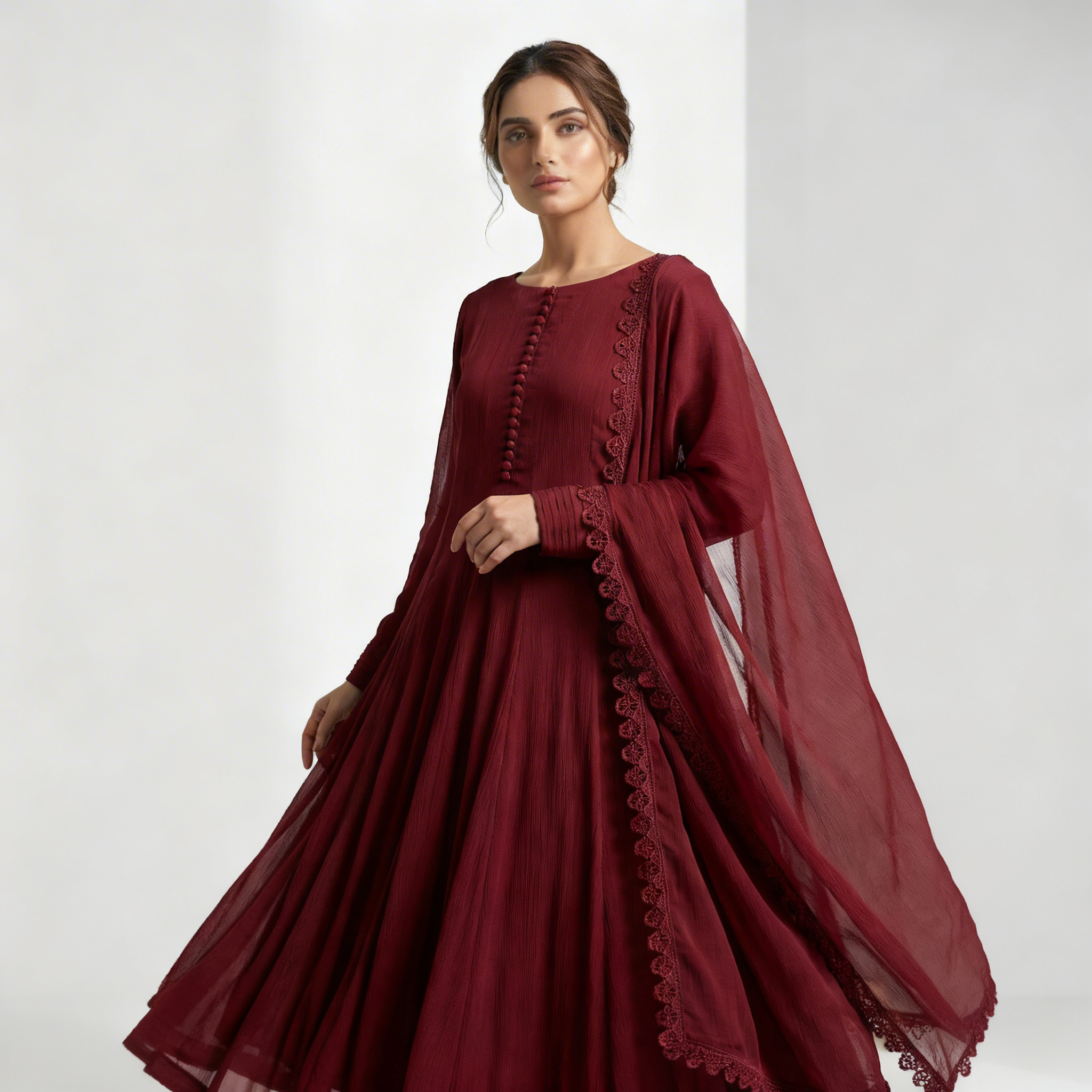 Flowing Chiffon Frock & Dupatta Set (15% OFF)