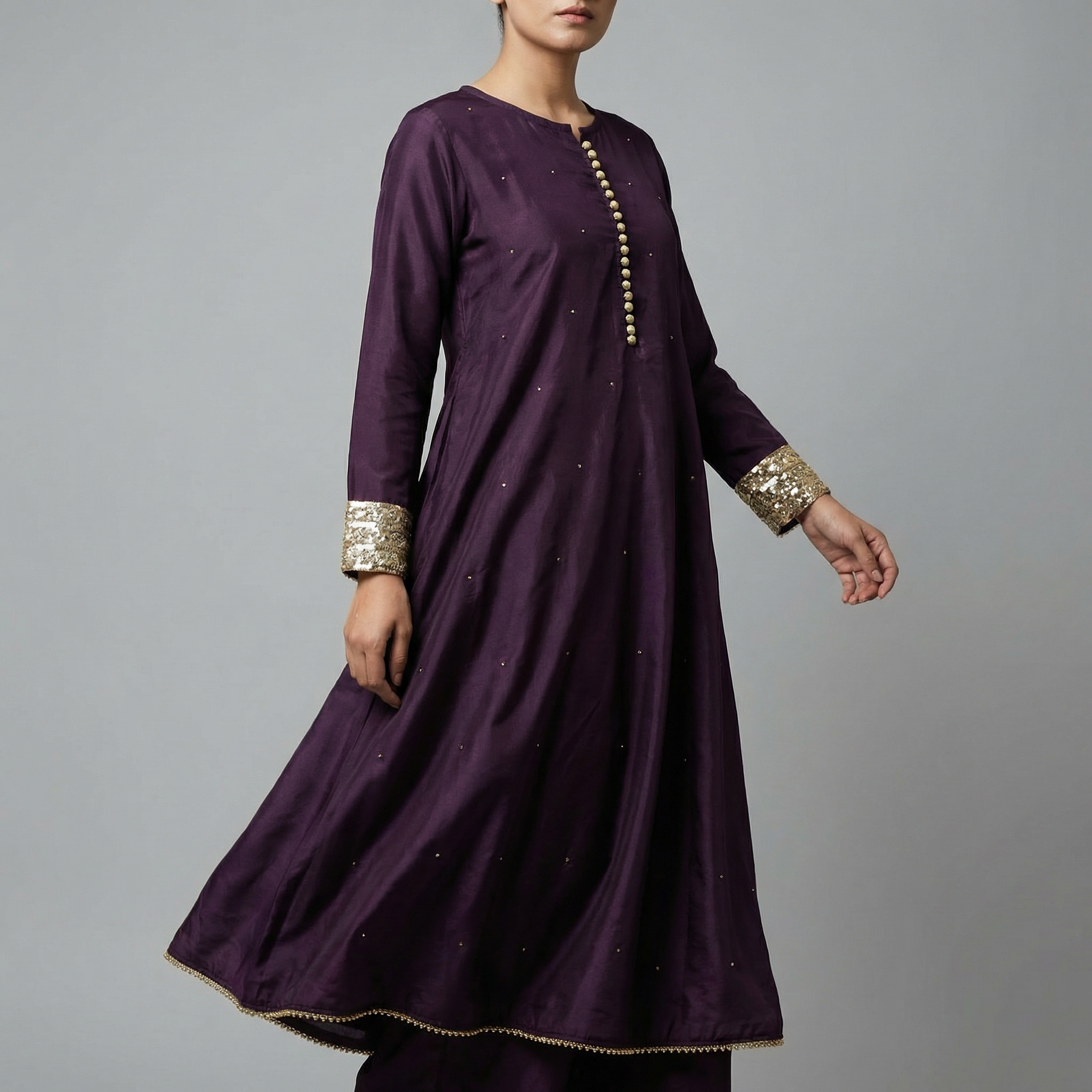 Deep Purple Silk Embellished Suit 3-Piece Set (15% OFF)