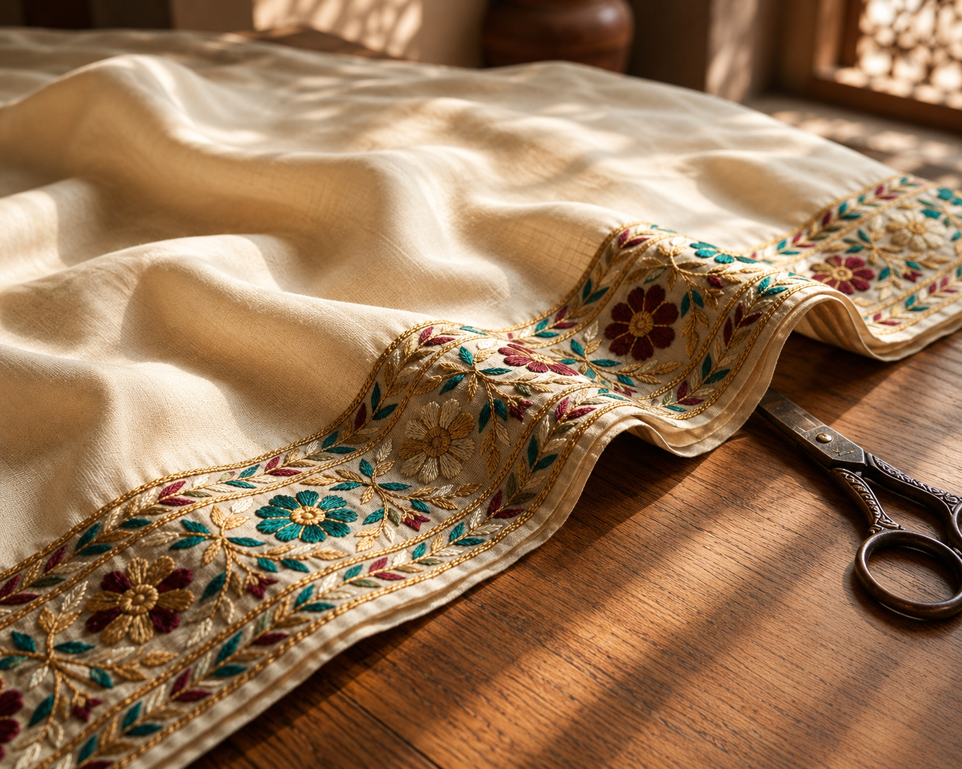 Sandstone Embroidered Cotton A-Line Set (2 Pc)