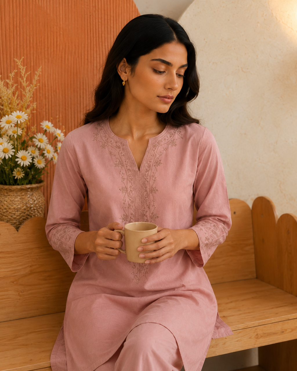 Rosewood Embroidered Cotton Co-ord Set (2 Pc)