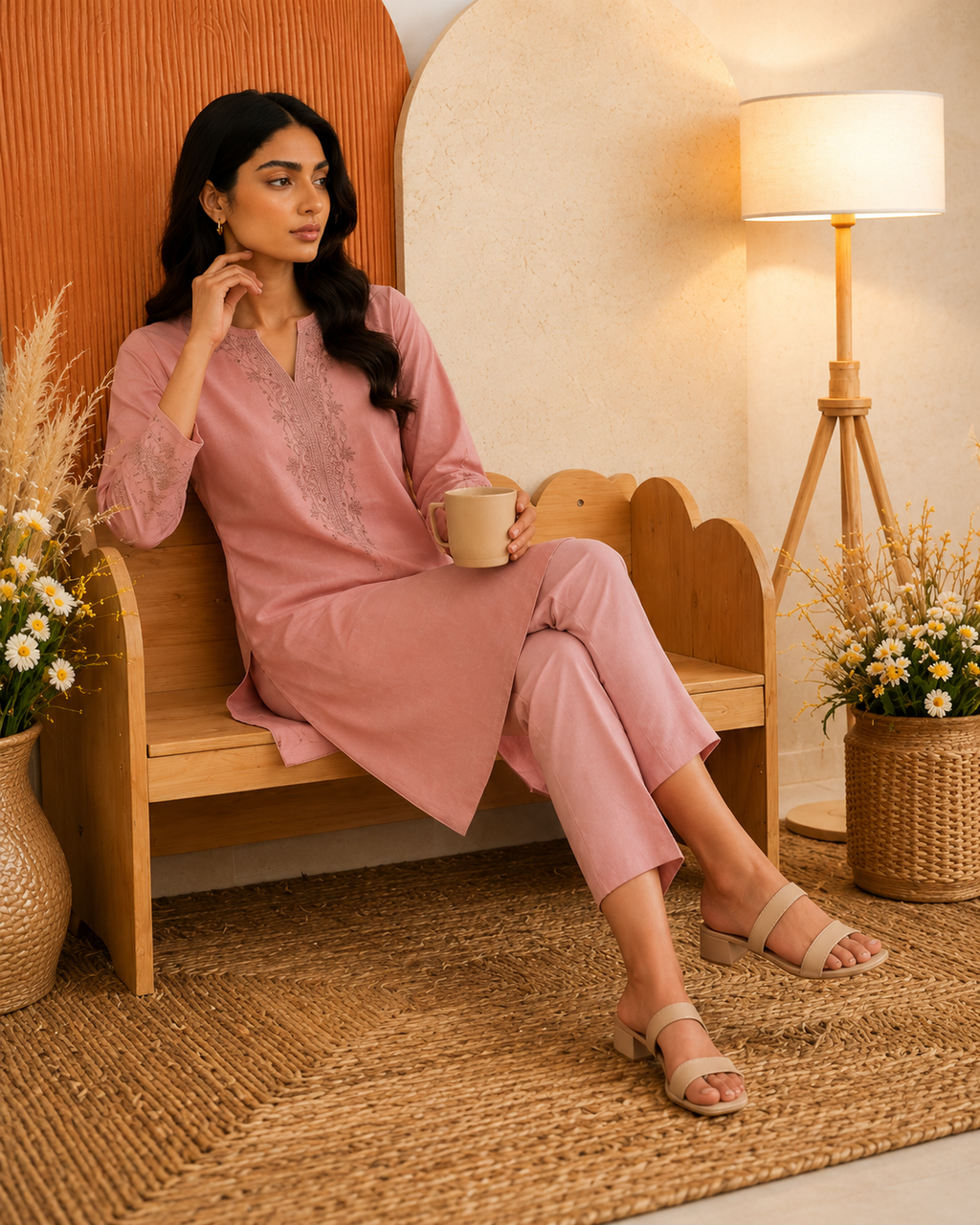 Rosewood Embroidered Cotton Co-ord Set (2 Pc)
