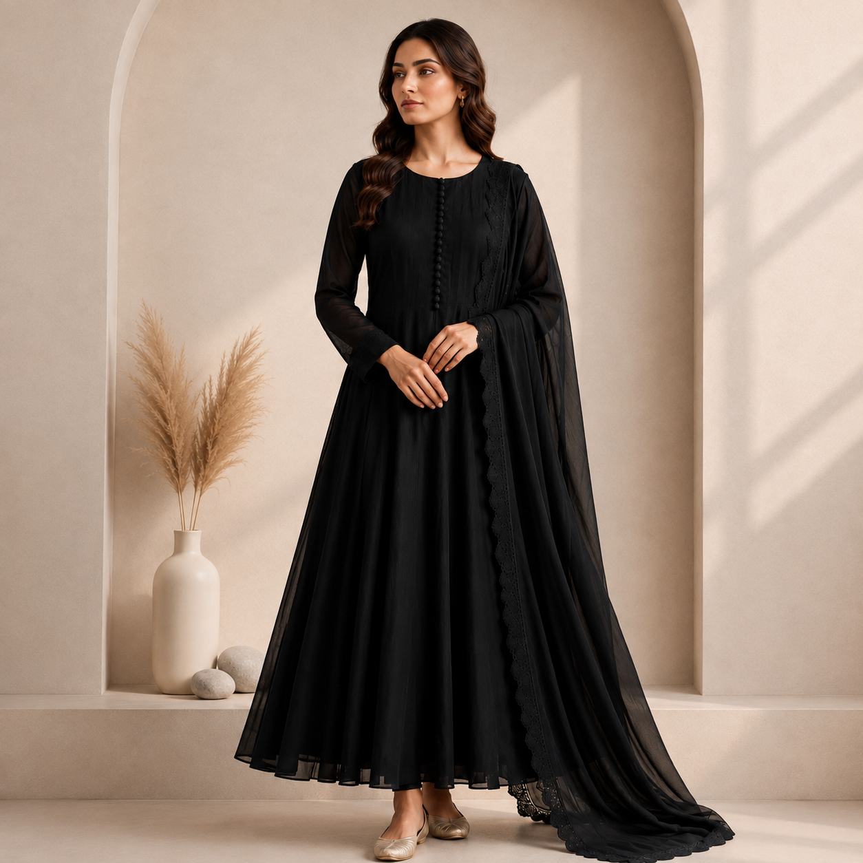 Flowing Chiffon Frock & Dupatta Set (33% OFF)