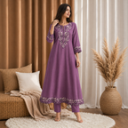 Mauve Vine Embroidered Cotton Set (2 Pc)