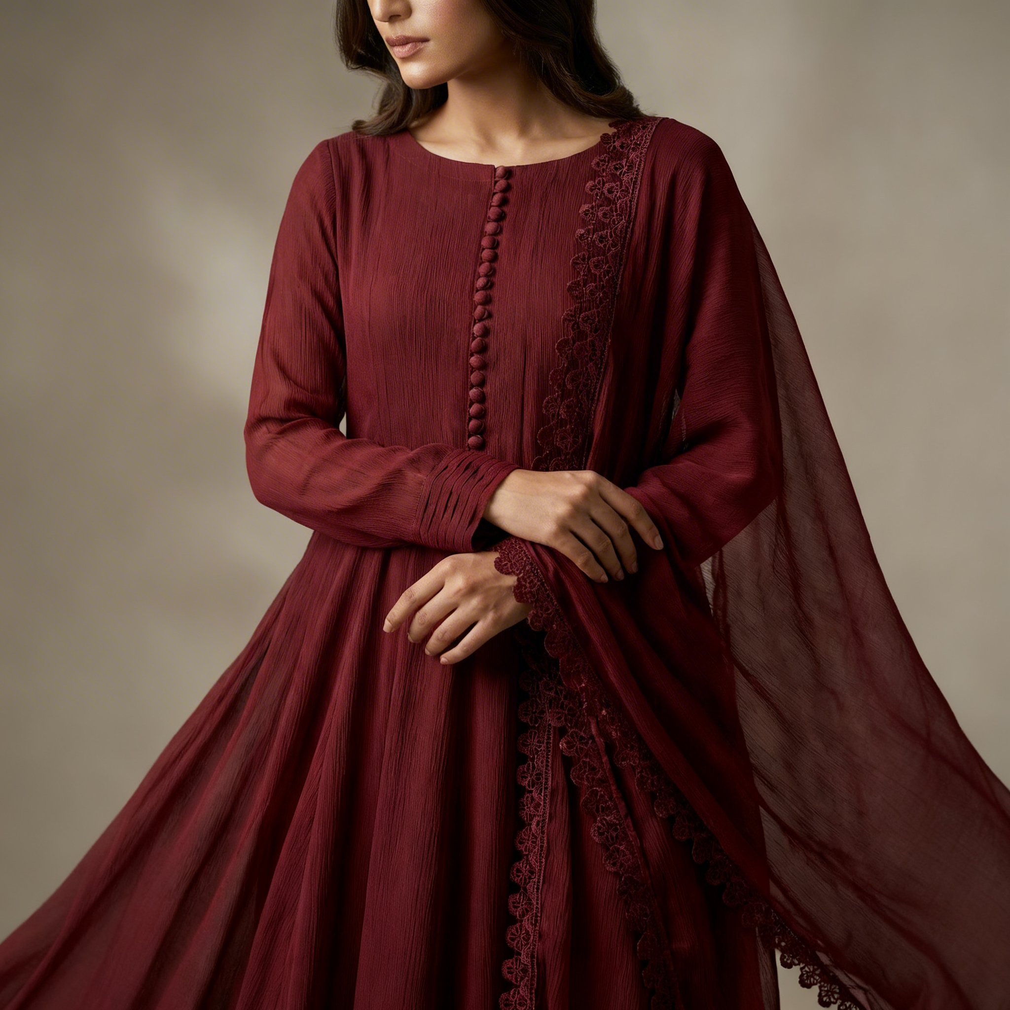 Flowing Chiffon Frock & Dupatta Set (15% OFF)