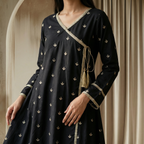 Black & Gold Motif Angrakha with Plazo 2-Piece Set (33% OFF)