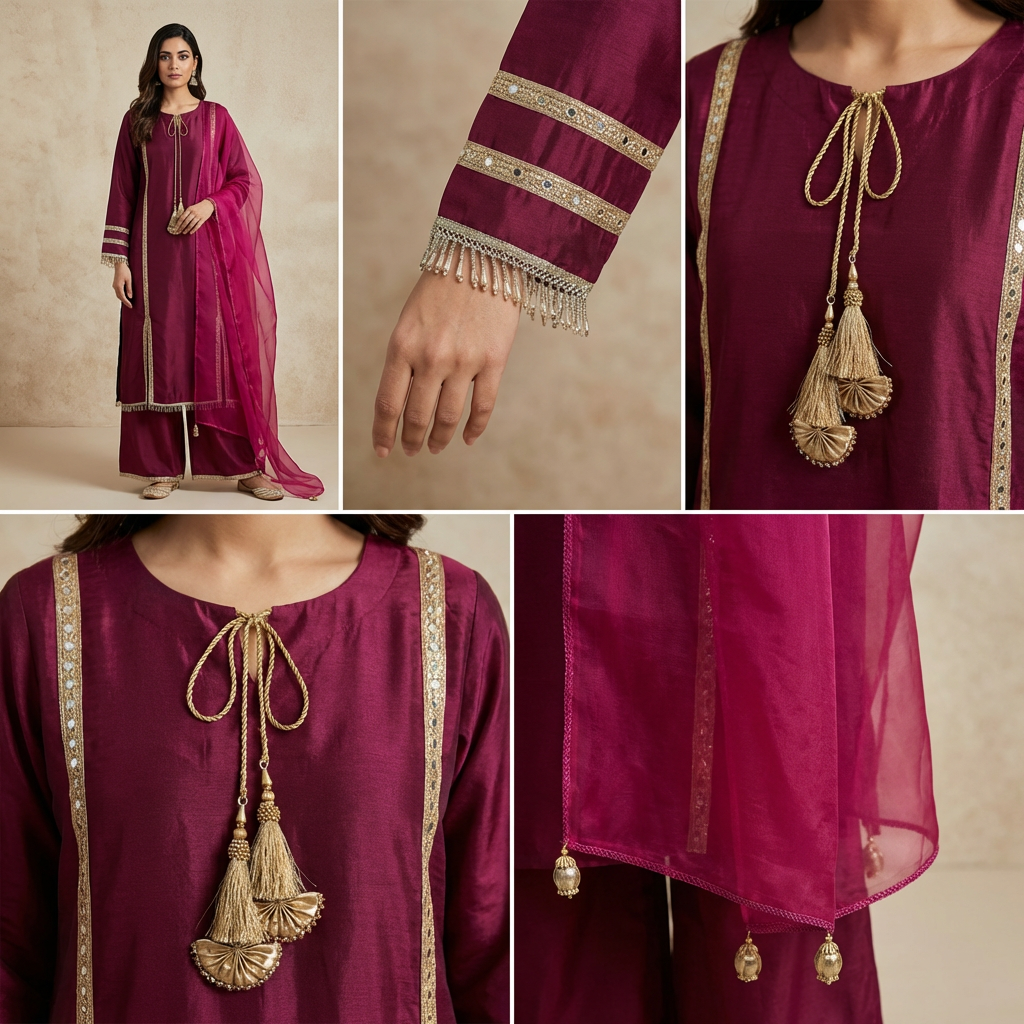 Pink Silk Embellished Suit With Customise Bottoms (33% OFF)