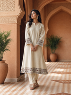 Sandstone Embroidered Cotton A-Line Set (2 Pc)