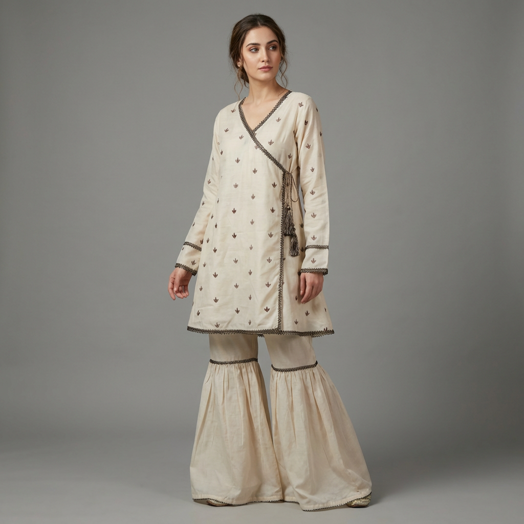 Ivory Angrakha & Flared Gharara 2-Piece Set (15% OFF)