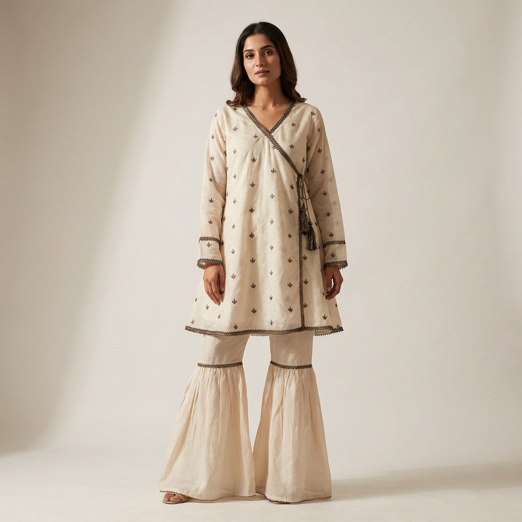 Ivory Angrakha & Flared Gharara 2-Piece Set (15% OFF)