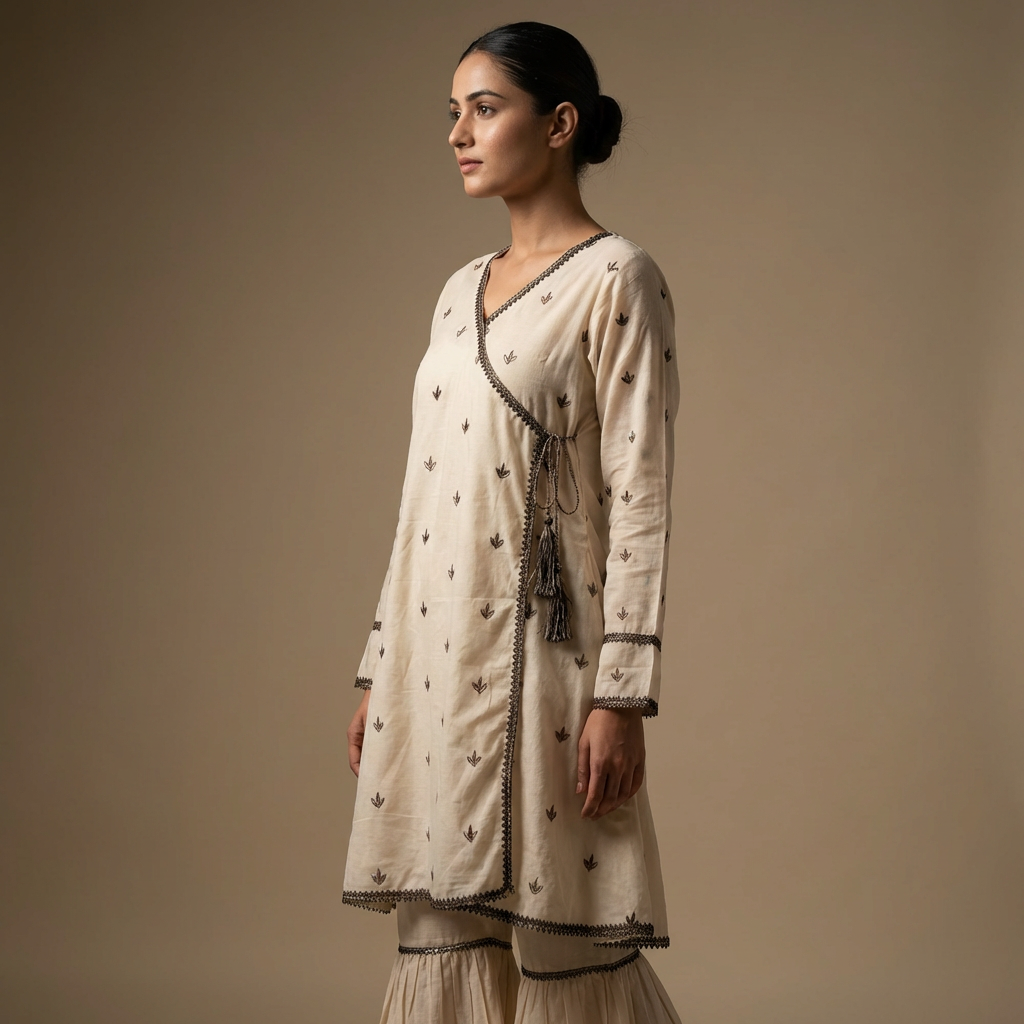 Ivory Angrakha & Flared Gharara 2-Piece Set (15% OFF)