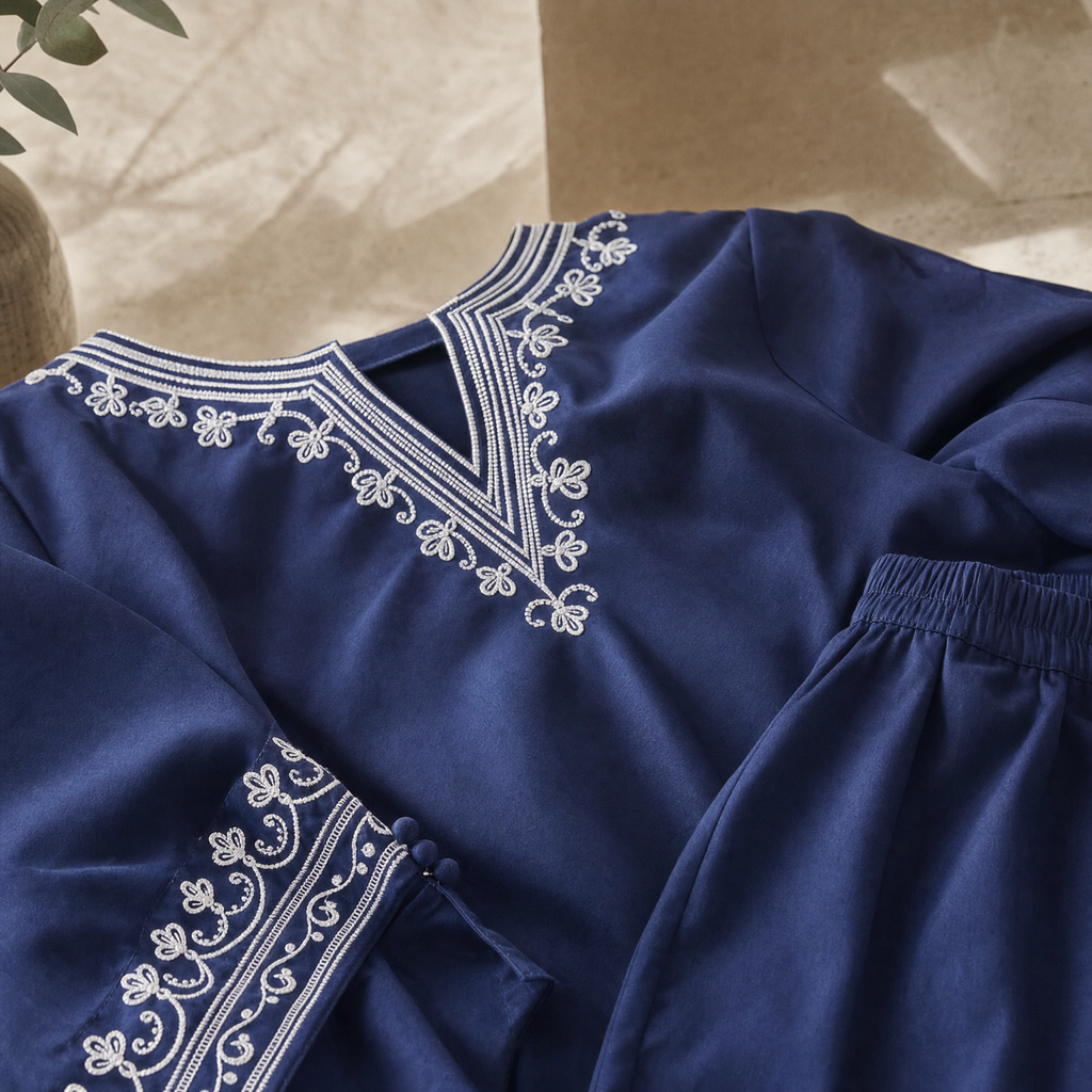 Azure Embroidered Cotton Kurta Set (2 Pc)