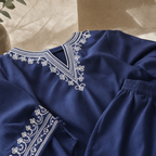 Azure Embroidered Cotton Kurta Set (2 Pc)