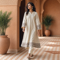 Sandstone Embroidered Cotton A-Line Set (2 Pc)