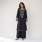 Black Embroidered Cotton Tunic & Trouser Set (2 Pc)