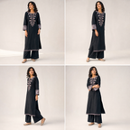 Black Embroidered Cotton Tunic & Trouser Set (2 Pc)