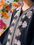 Black Embroidered Cotton Tunic & Trouser Set (2 Pc)