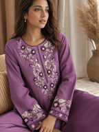Mauve Vine Embroidered Cotton Set (2 Pc)
