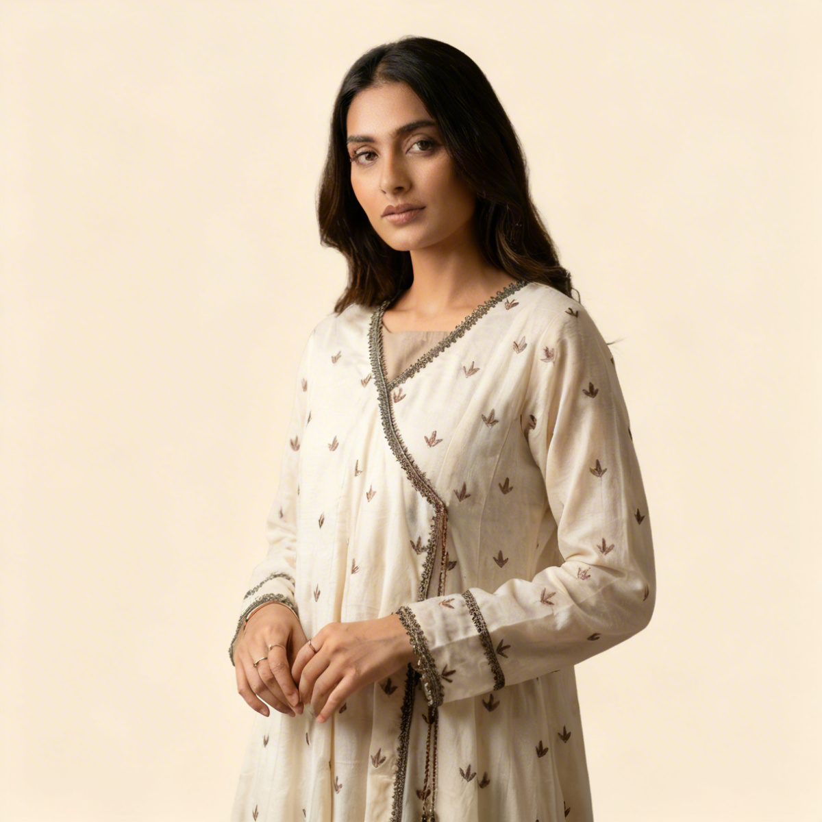 Ivory & Copper Motif Angrakha with Palazzo 2-Piece Set (15% OFF)