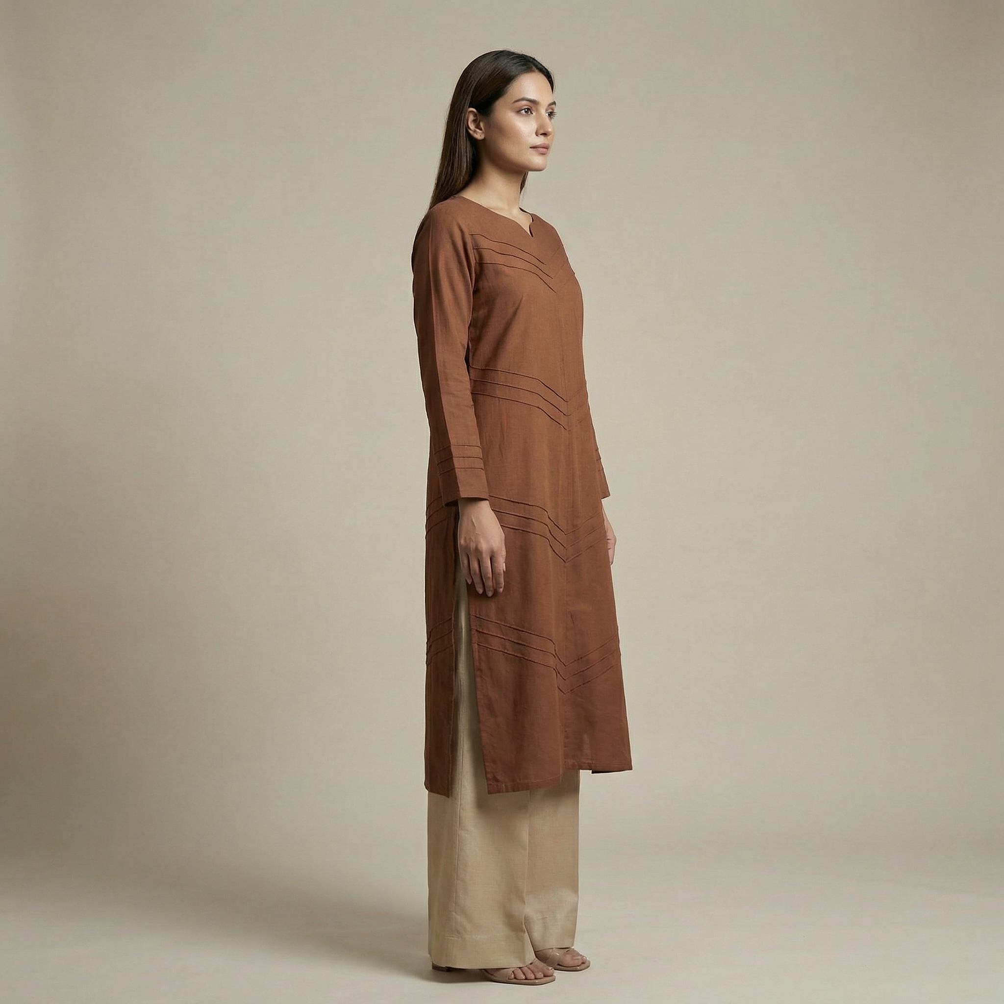 Pintucked Brown 2-Piece Set (15% OFF)