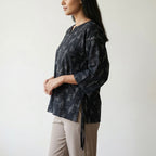 Printed V-Neck Black Top (20% OFF)