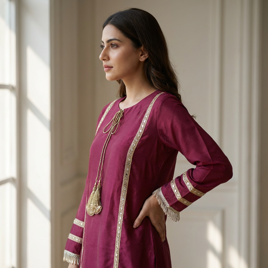 Pink Silk Embellished Suit With Customise Bottoms (33% OFF)