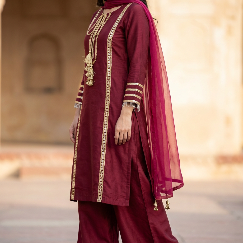 Pink Silk Embellished Suit With Customise Bottoms (33% OFF)