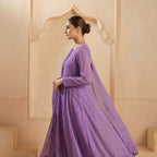 Lavender Chiffon Frock & Lace Dupatta 2-Piece Set (33% OFF)