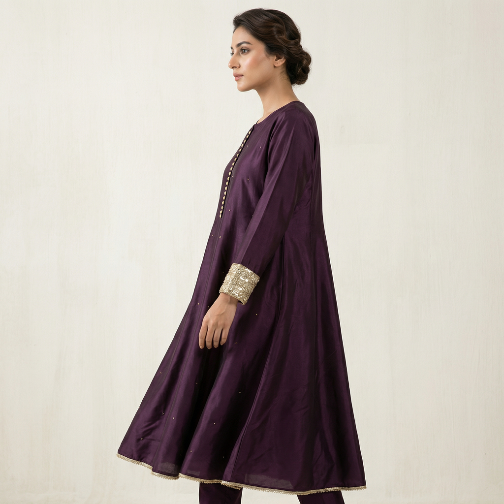 Deep Purple Silk Embellished Suit 3-Piece Set (33% OFF)
