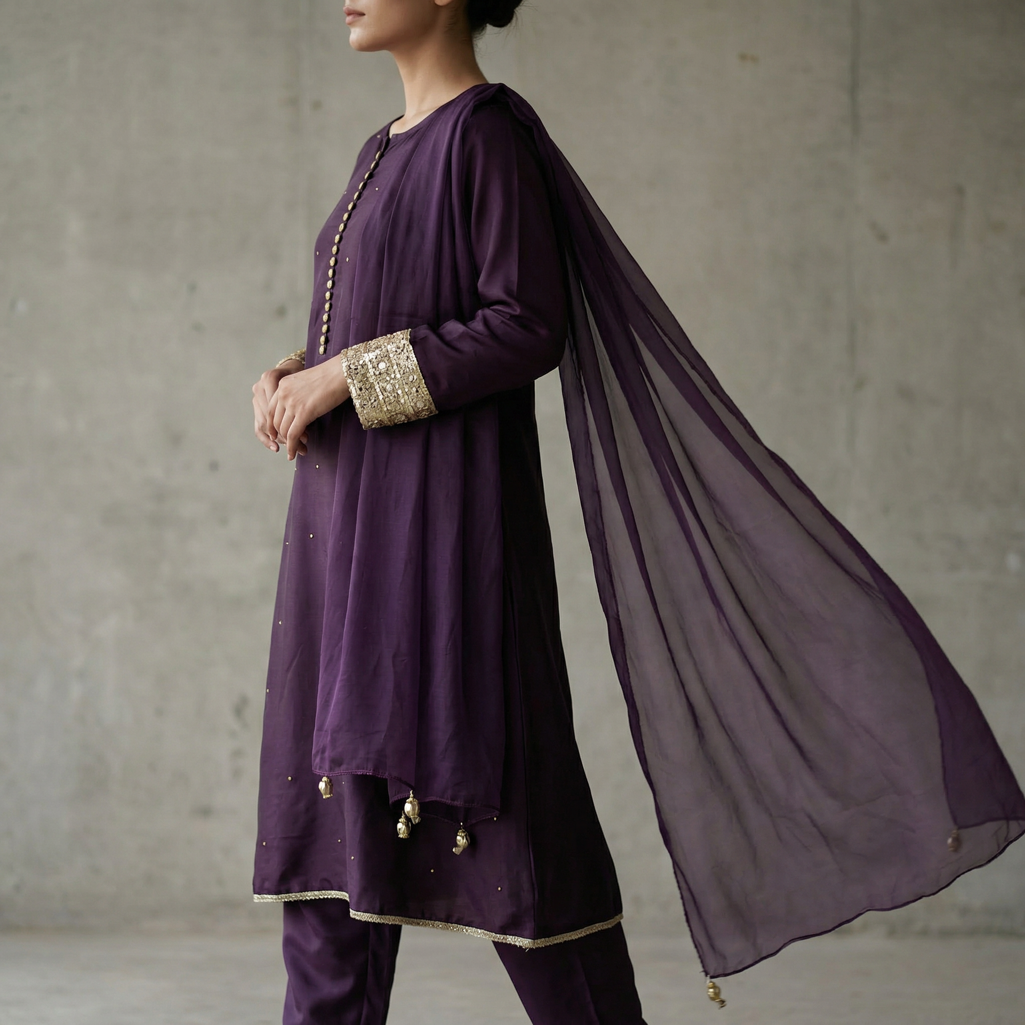 Deep Purple Silk Embellished Suit 3-Piece Set (15% OFF)