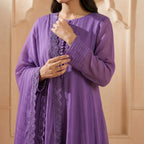 Lavender Chiffon Frock & Lace Dupatta 2-Piece Set (33% OFF)