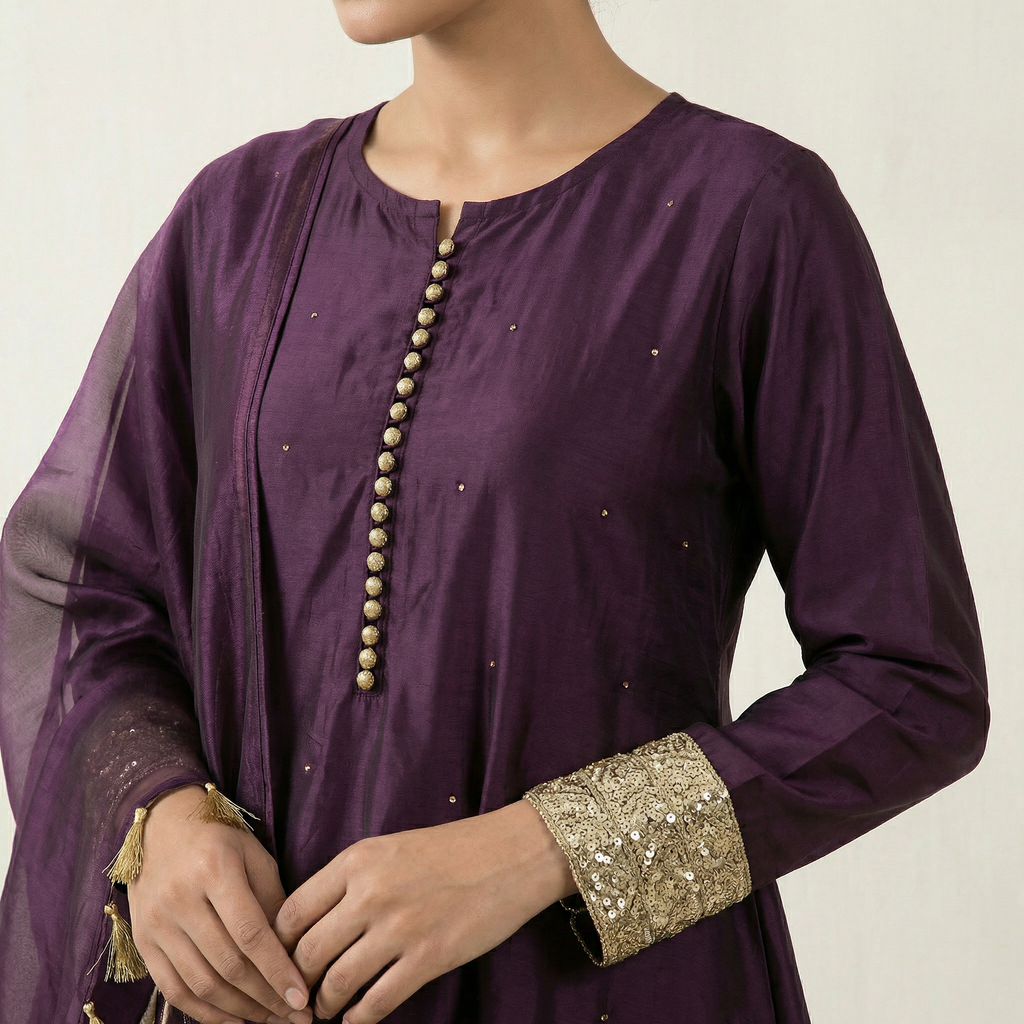 Deep Purple Silk Embellished Suit 3-Piece Set (33% OFF)