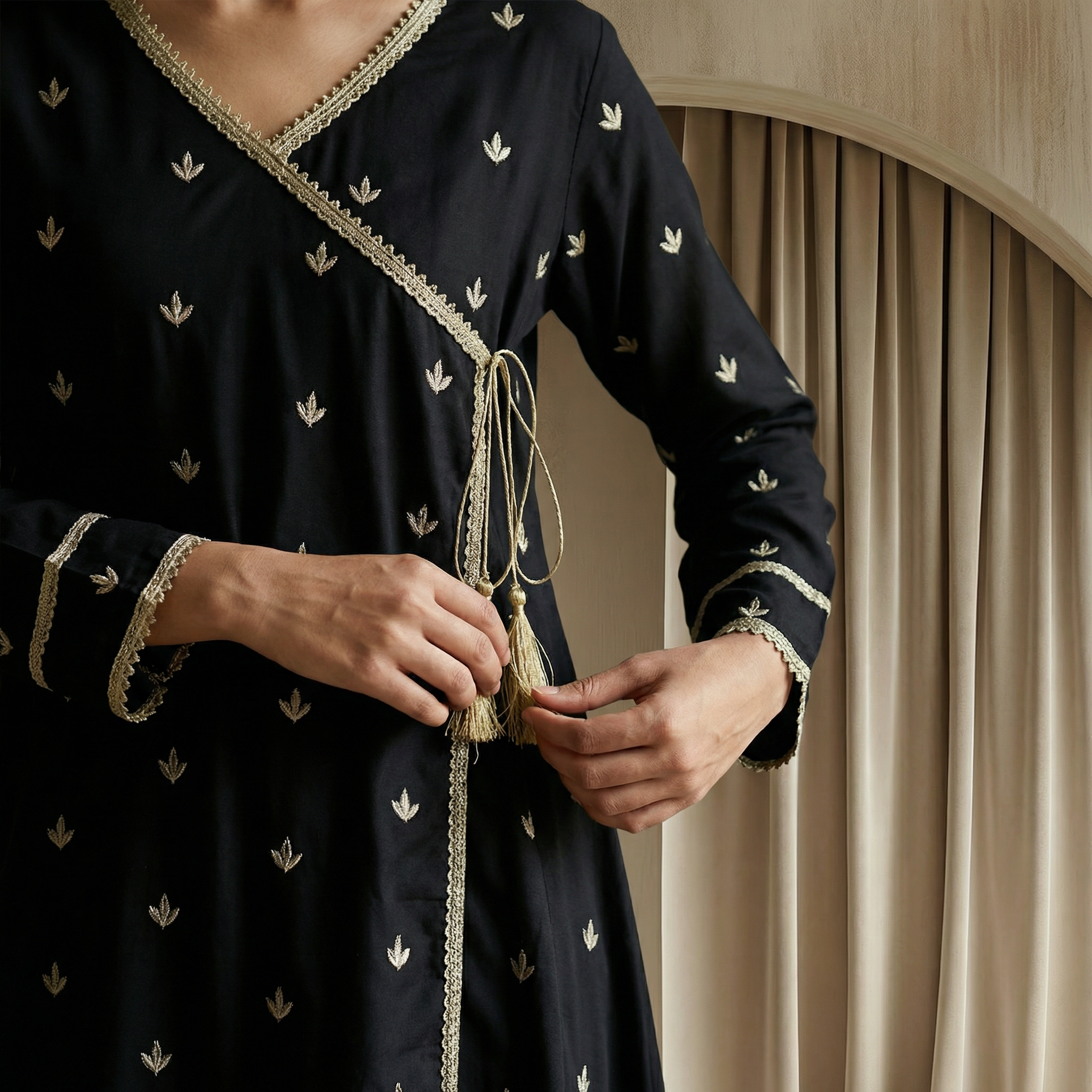 Black & Gold Motif Angrakha with Plazo 2-Piece Set (15% OFF)