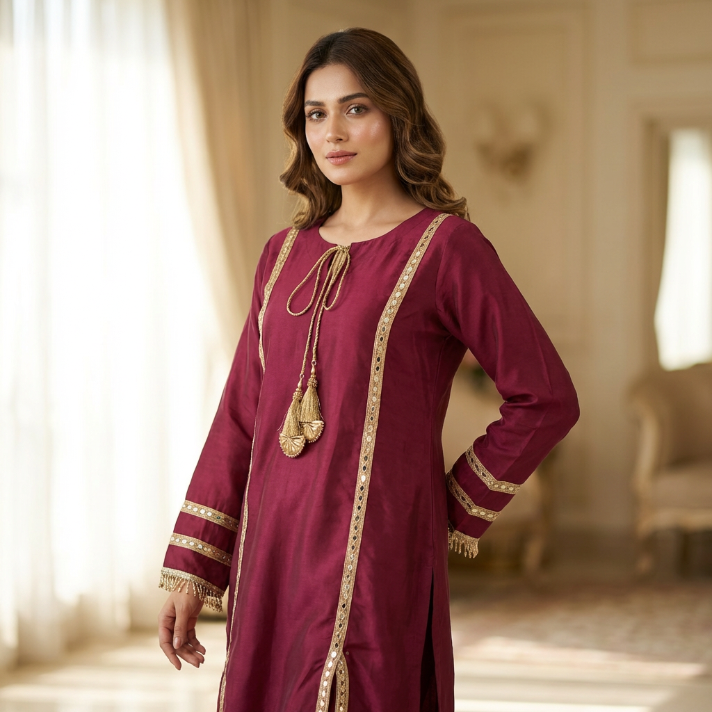 Pink Silk Embellished Suit With Customise Bottoms (33% OFF)