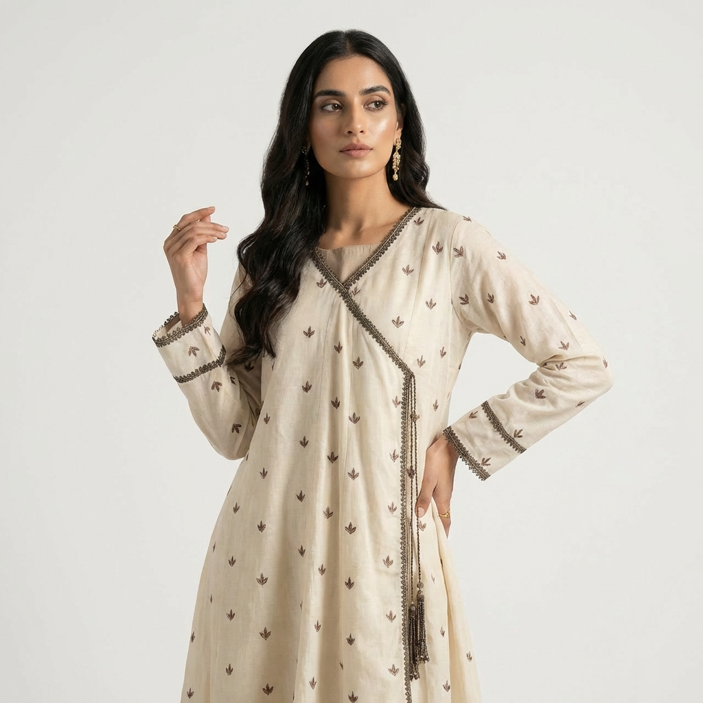 Ivory & Copper Motif Angrakha with Palazzo 2-Piece Set (15% OFF)