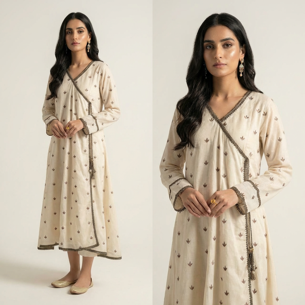 Ivory & Copper Motif Angrakha with Palazzo 2-Piece Set (33% OFF)