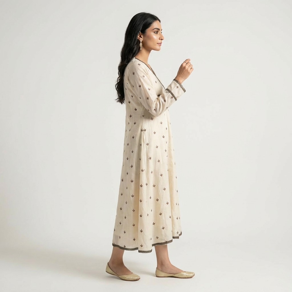 Ivory & Copper Motif Angrakha with Palazzo 2-Piece Set (33% OFF)