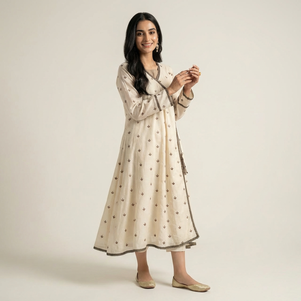 Ivory & Copper Motif Angrakha with Palazzo 2-Piece Set (15% OFF)