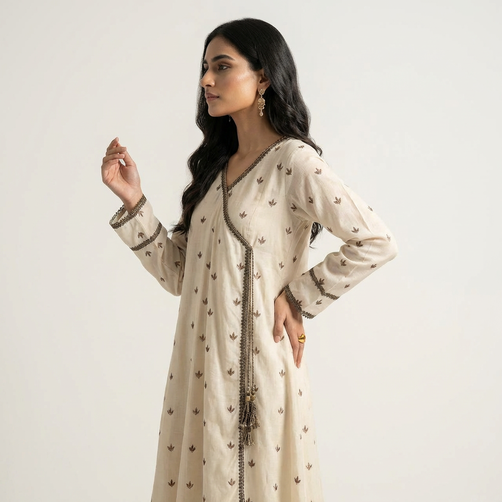 Ivory & Copper Motif Angrakha with Palazzo 2-Piece Set (33% OFF)