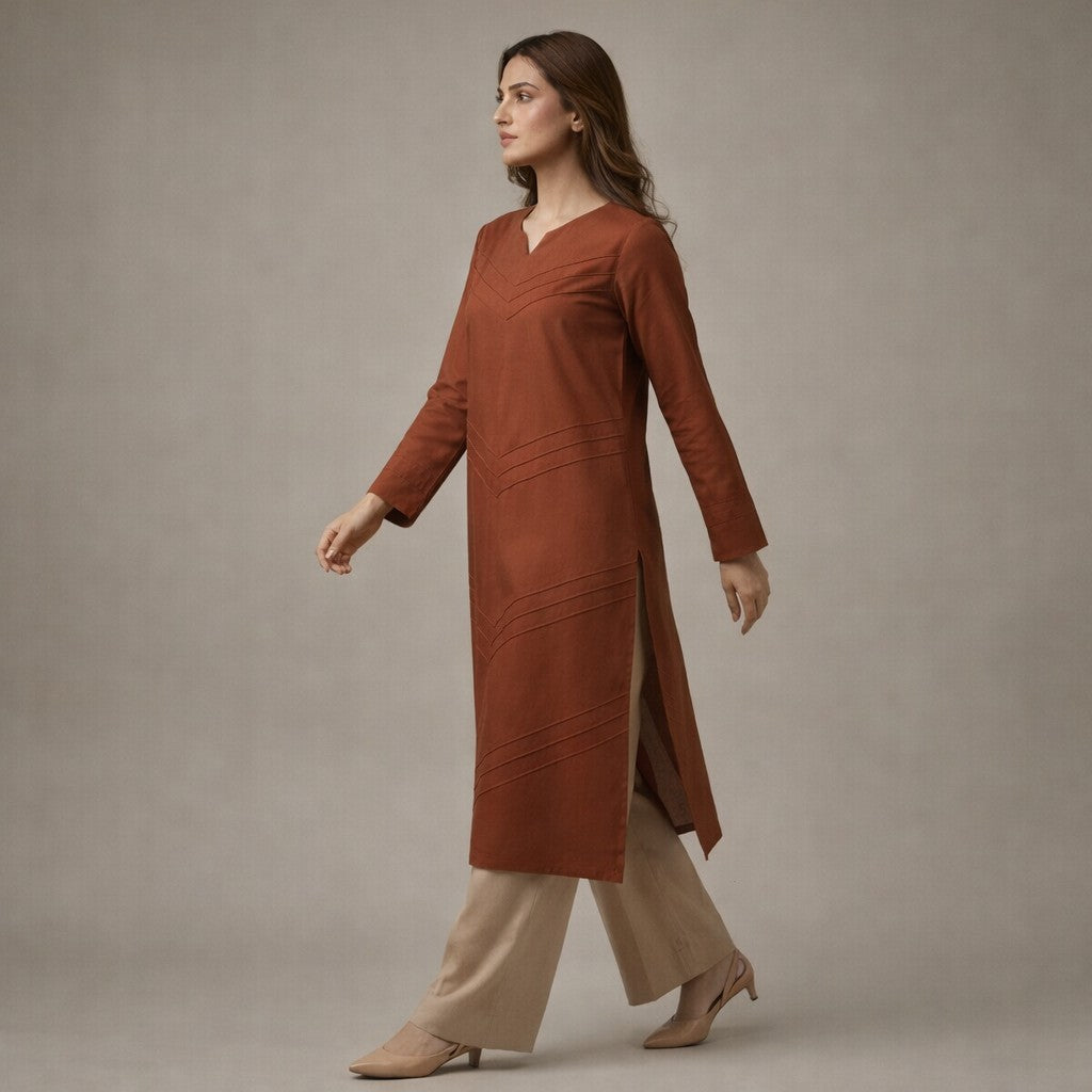Pintucked Brown 2-Piece Set (20% OFF)