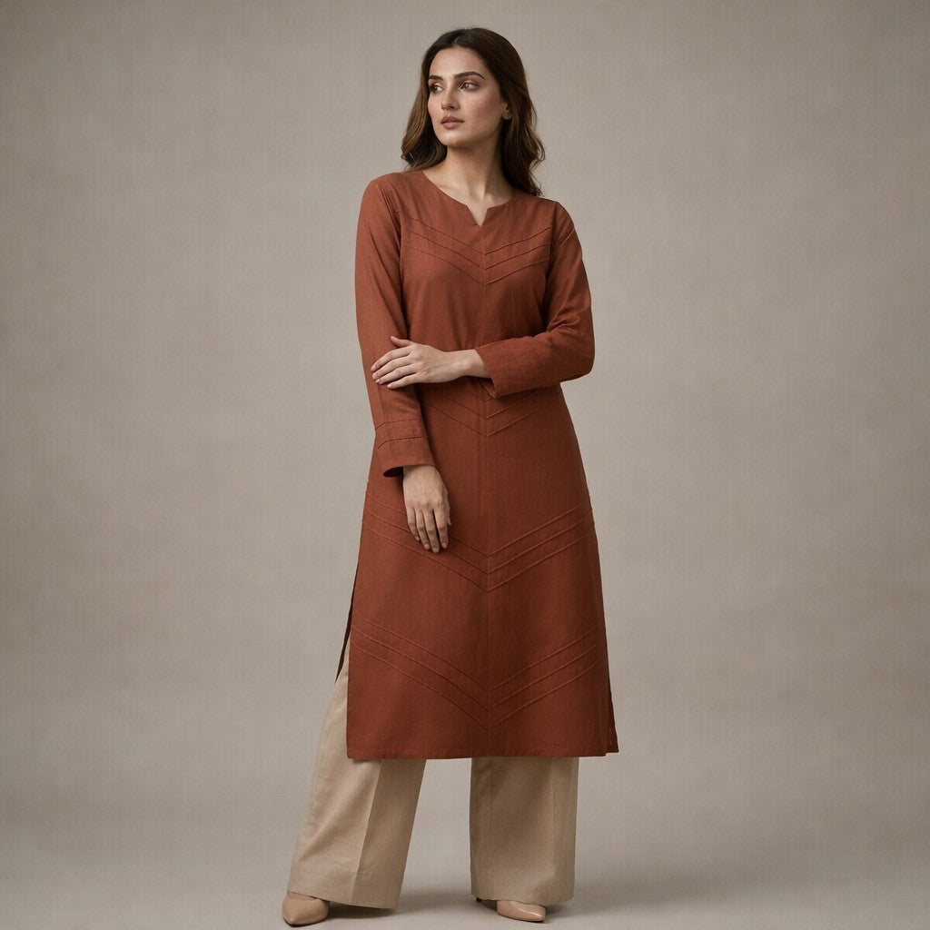 Pintucked Brown 2-Piece Set (20% OFF)