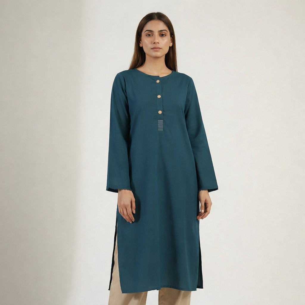 Teal Blue 2-Piece Buttoned Cotton Set (15% OFF)