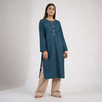 Teal Blue 2-Piece Buttoned Cotton Set (20% OFF)