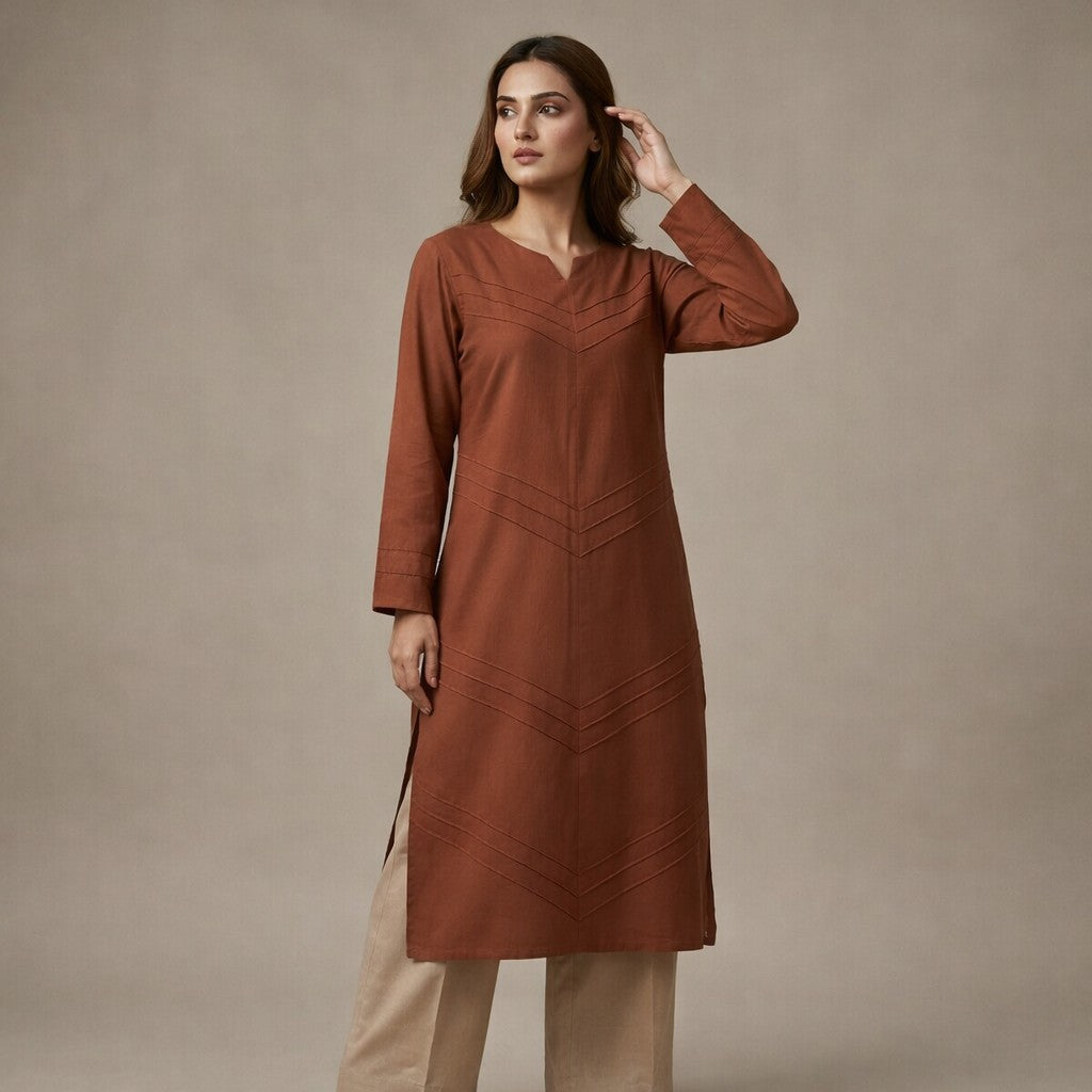 Pintucked Brown 2-Piece Set (20% OFF)