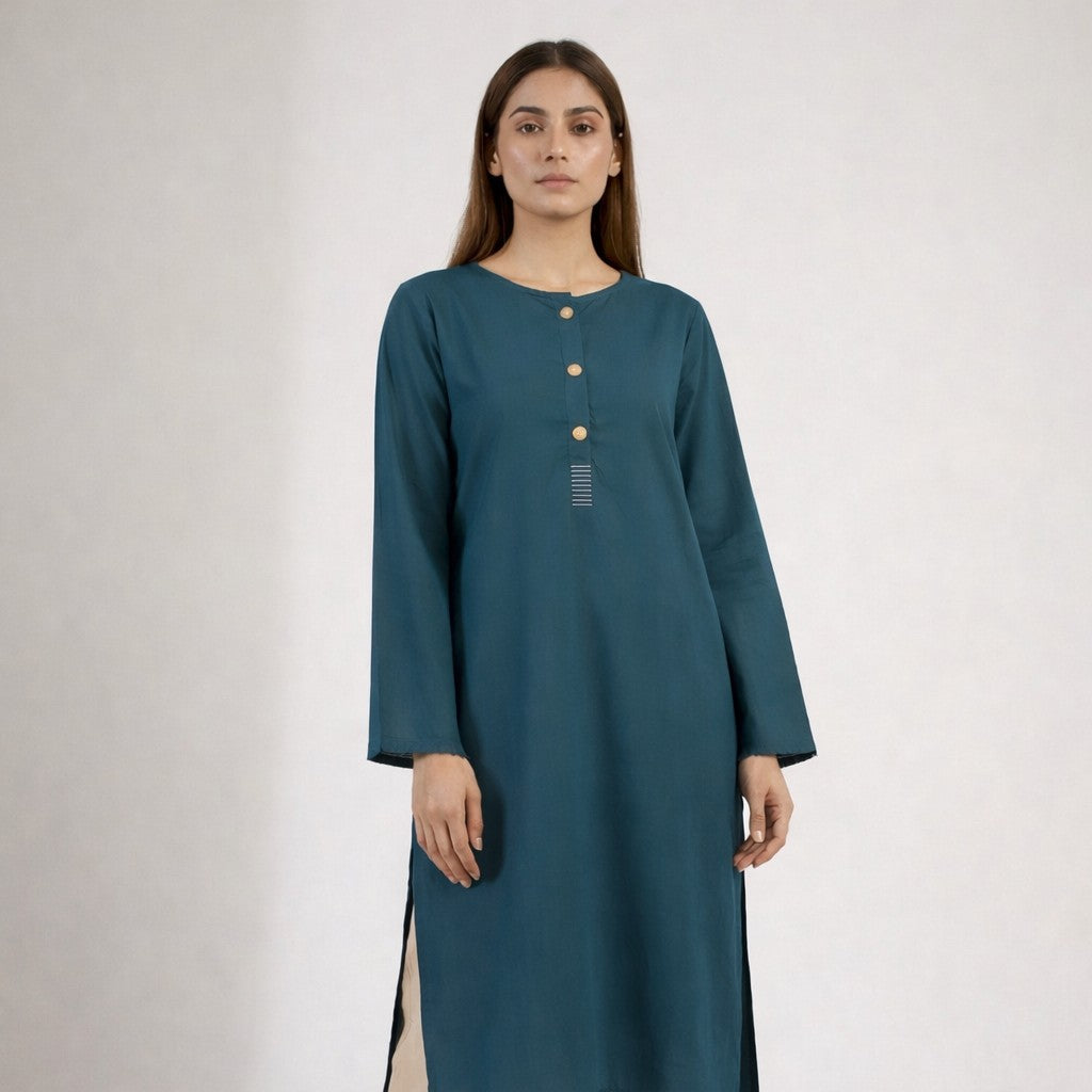 Teal Blue 2-Piece Buttoned Cotton Set (20% OFF)
